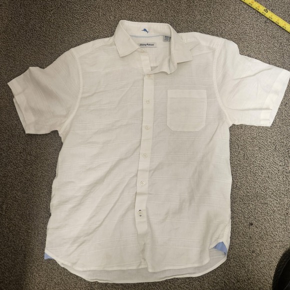 Tommy‎ Bahama Shirt Mens Medium White Button Up Short Sleeve Linen Blend Casual - Picture 2 of 6